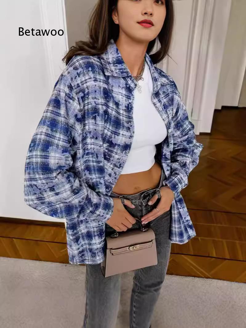 Oversized Loose Plaid Shirt Fo - Fashion Street Night review and price